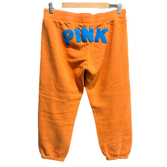 Victoria's Secret PINK Vtg Spellout Orange Capri Women's Sweatpants Size M - Picture 2 of 4